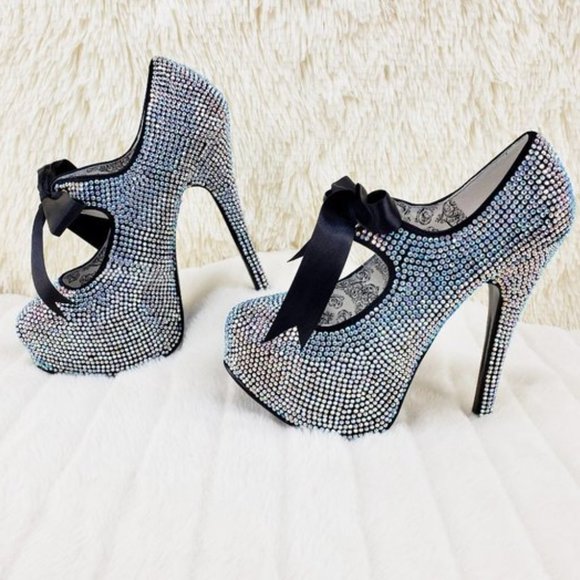 Bordello Iridescent Rhinestone High Heel Platform Shoes - Picture 4 of 12